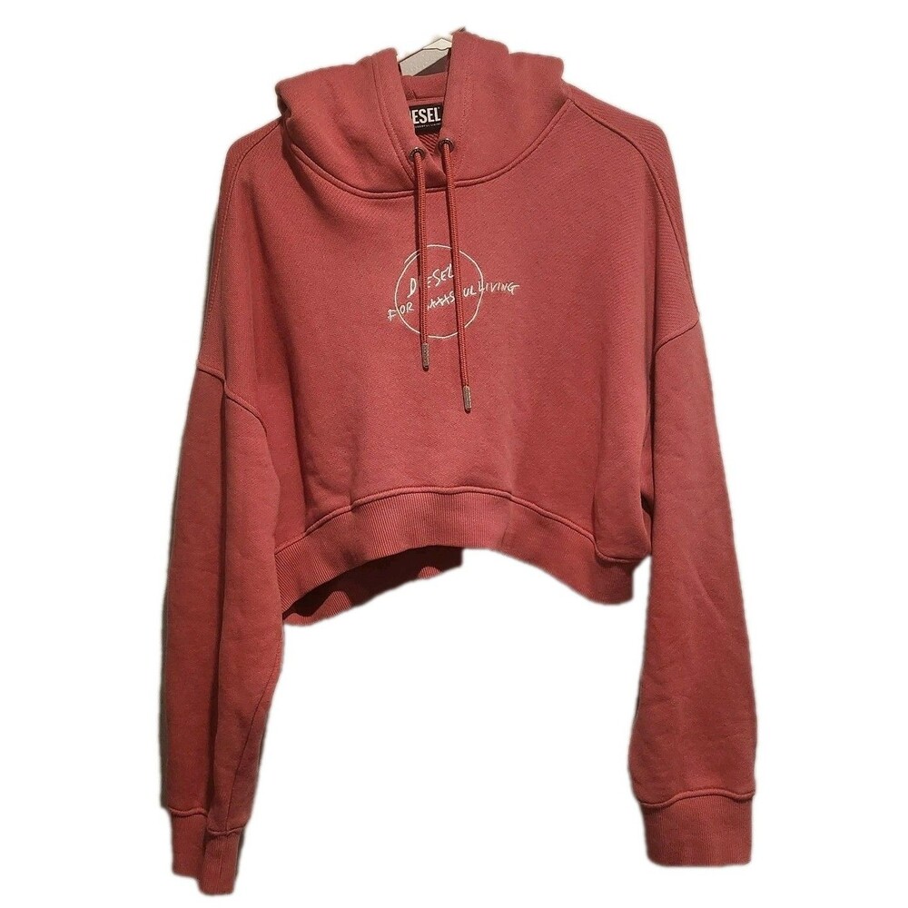 Diesel For Successful Living 100% Cotton Cropped F-Kral Hoodie Pink Size Large